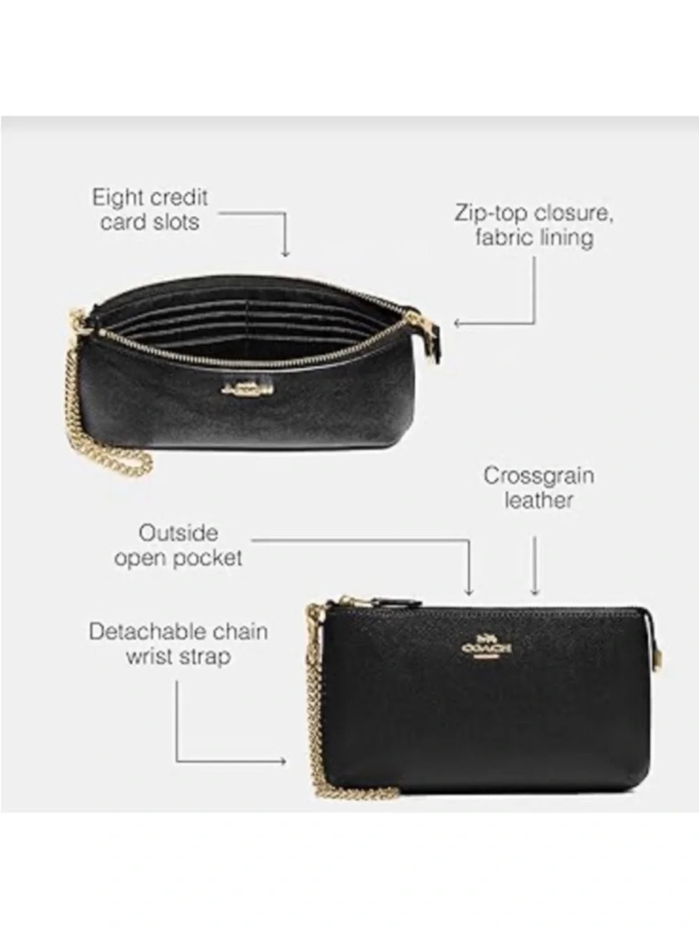 🆕-Coach- Crossgrain Leather Wristlet w/Chain. NWT